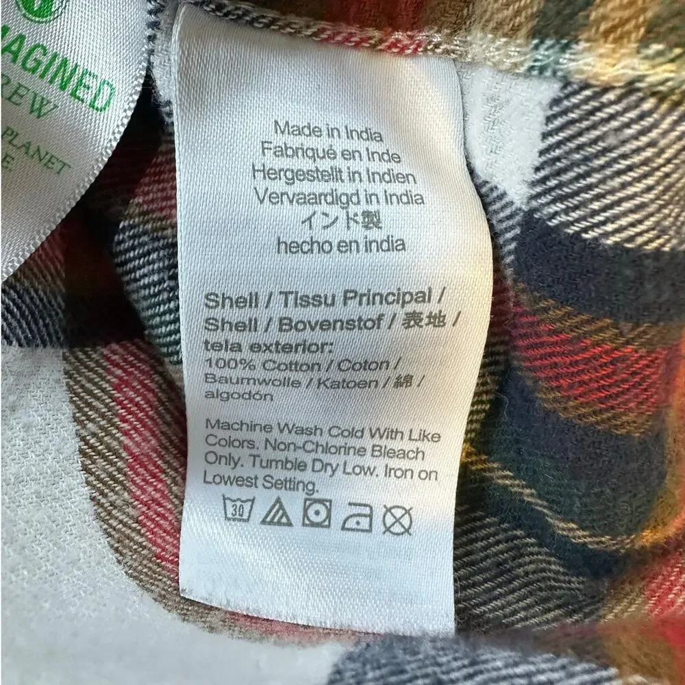 J.Crew Men’s Large Plaid Flannel Shirt Red Blue Cream 100% Cotton Button Down